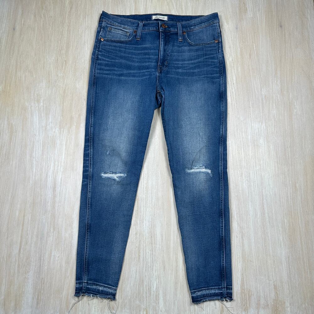 Madewell 9” High Rise Skinny Distressed Blue Denim Raw Hem Casual Jeans 32